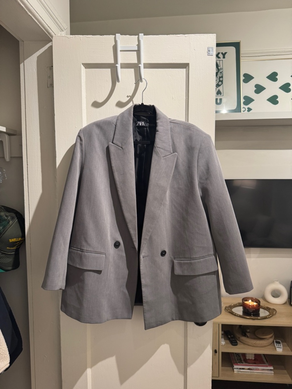 Zara Light Gray Blazer with Black Lining
